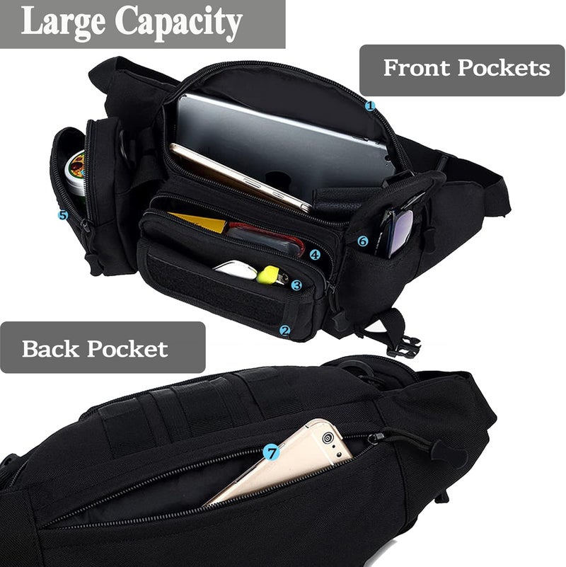 Meprona Tactical Fanny Packs, Military Waist Bag Utility Hip Belt Bags for Hiking Climbing Fishing Cycling Hunting with U.S Patch (Black+Black) - Image 4